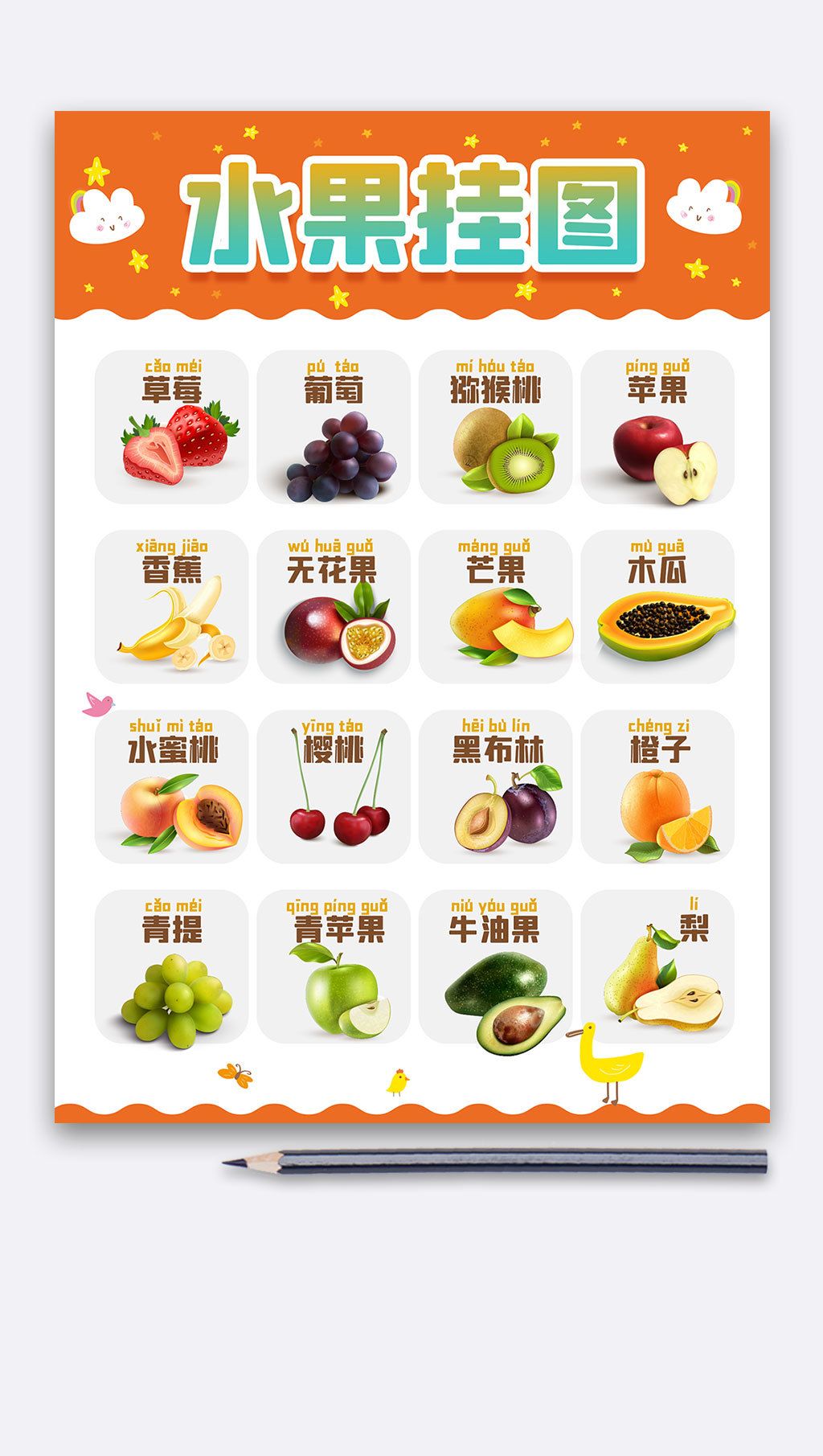 儿童学期教育水果挂图幼儿学前教育