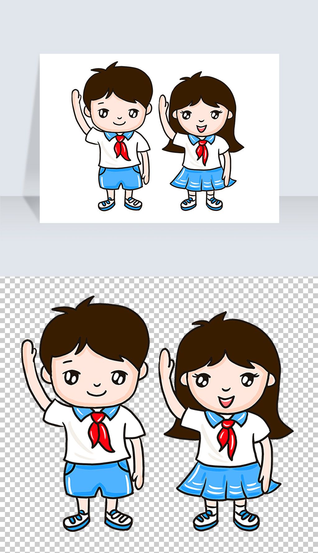 原创小学生红领巾少先队员敬礼卡通形象png免抠元素简笔画图片-版权可