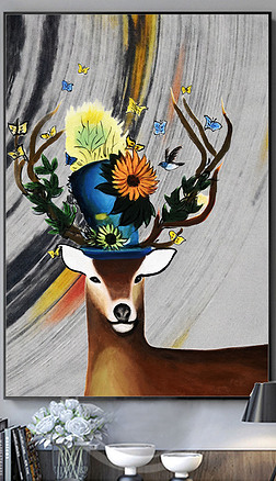 高清手绘抽象艺术梅花鹿油画无框画