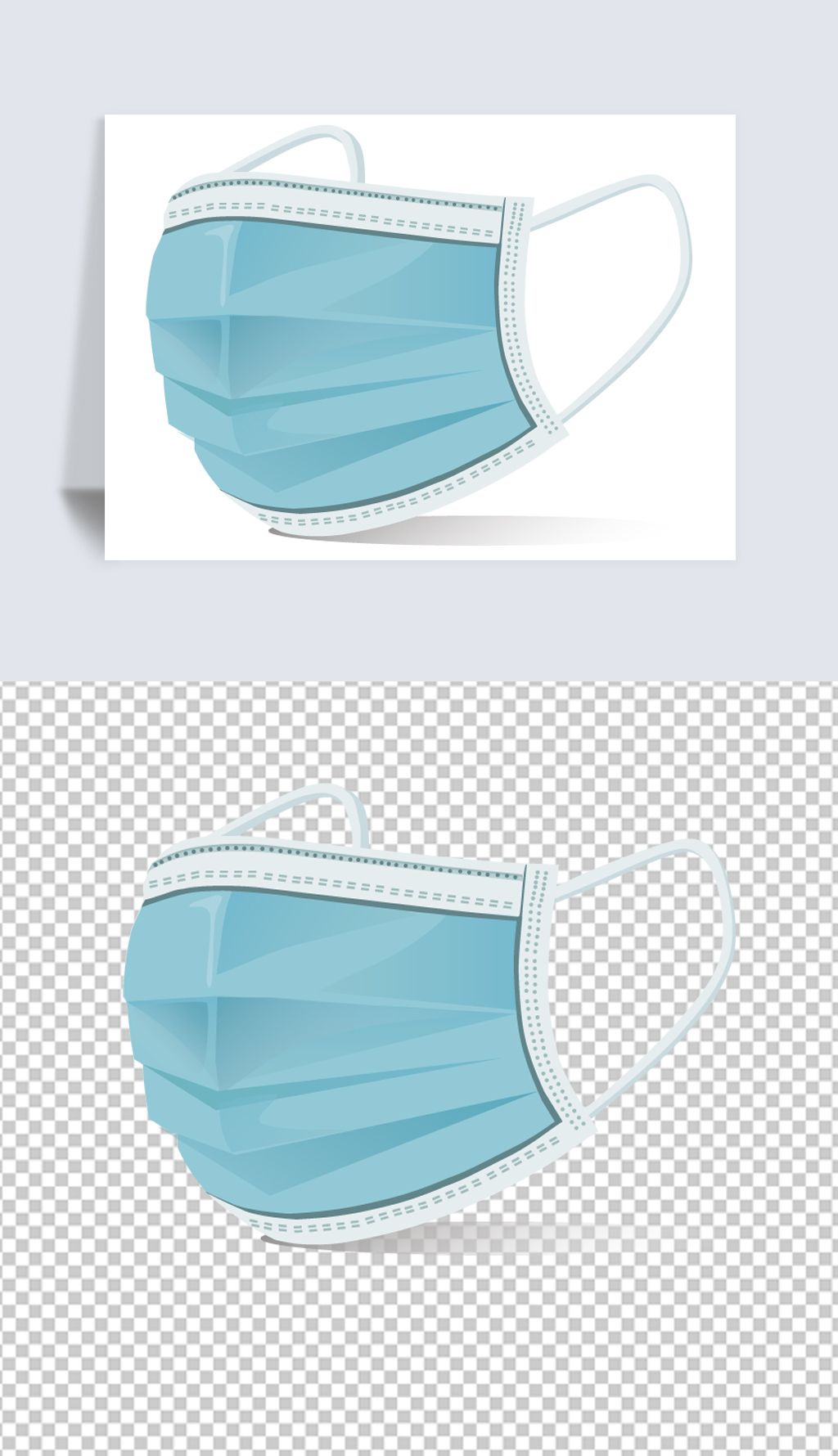 预防新型冠状病毒医用蓝色口罩素材图片卡通简笔画一次性口罩png透明