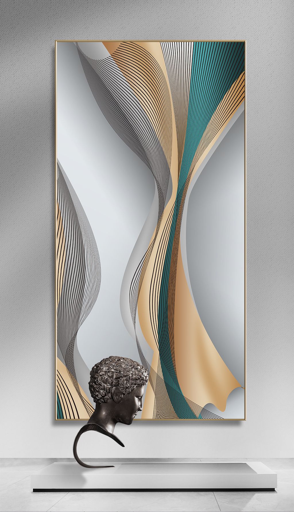 后现代黑白抽象艺术几何线条玄关装饰画