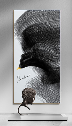 后现代黑白极简抽象艺术线条老鹰玄关装饰画