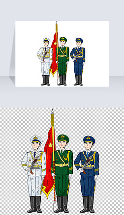 军人图片免抠元素|中国军人卡通图片三军仪仗队png免扣素材