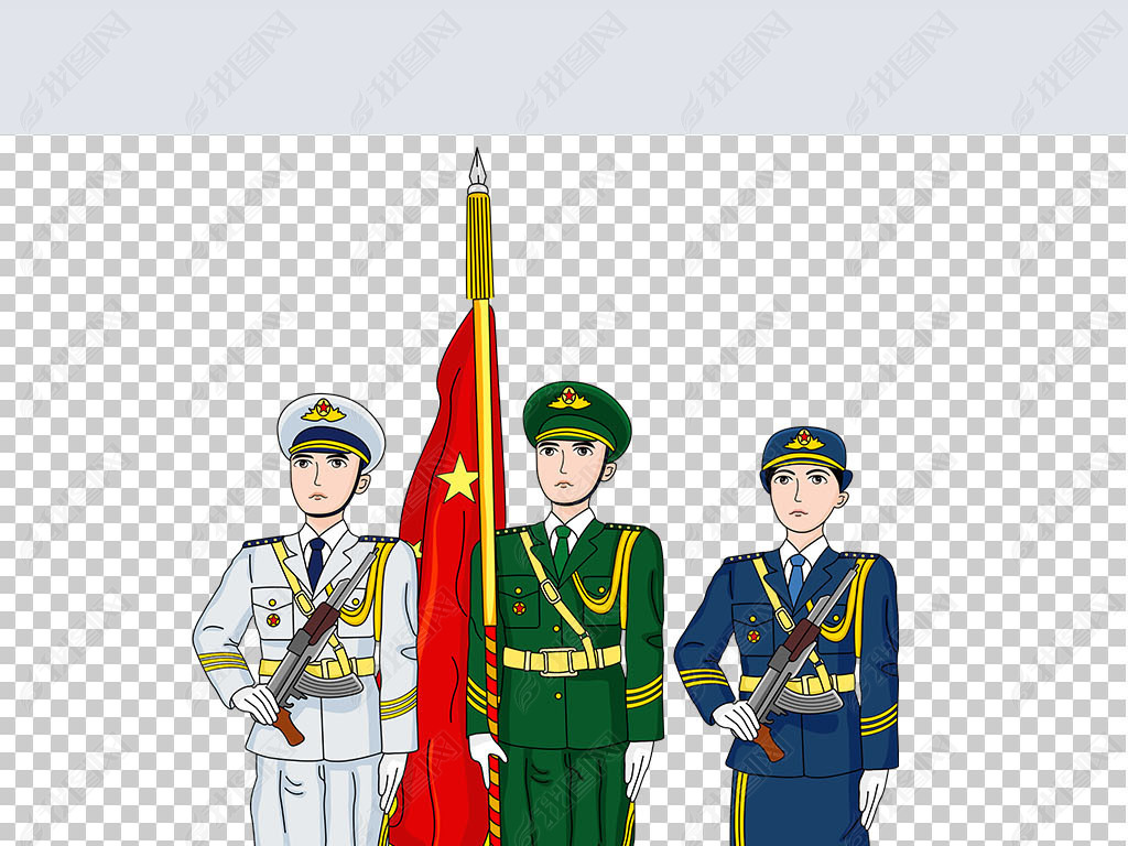 三军仪仗队军人卡通图片png素材免扣透明