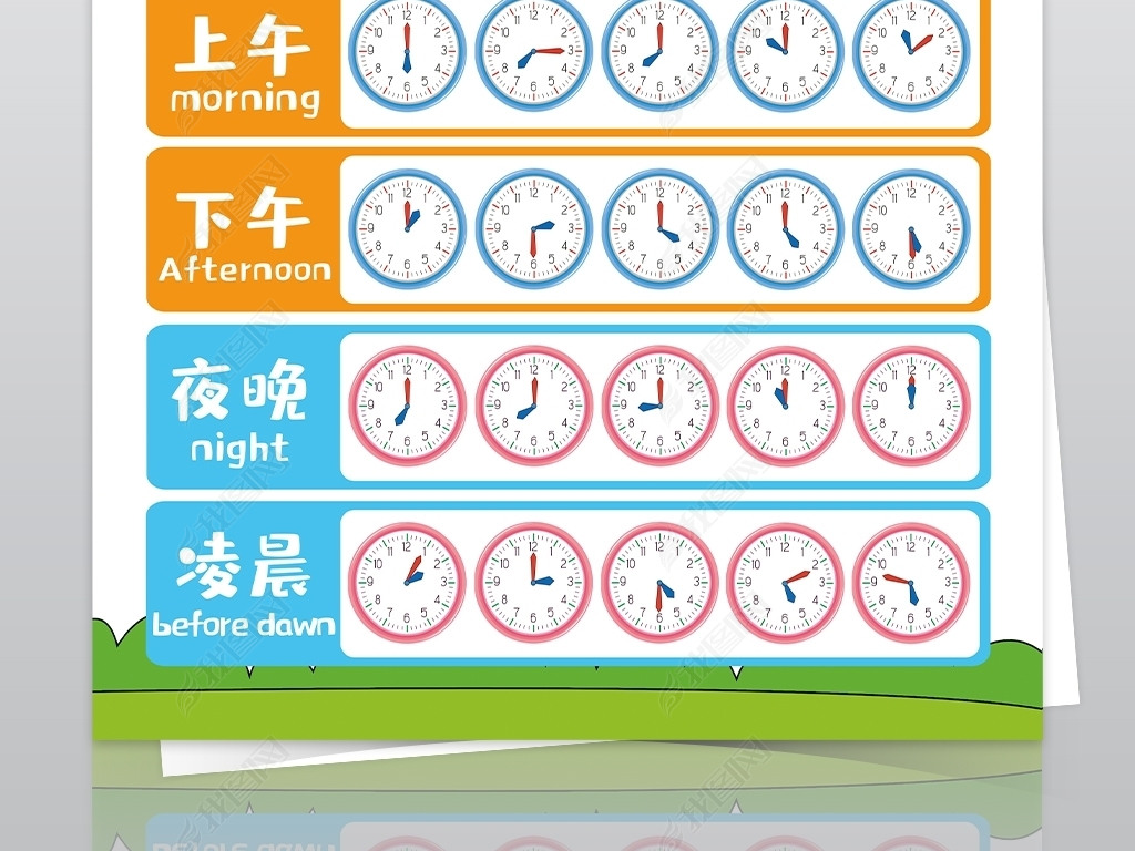 原创认识时间启蒙幼儿早教挂画认识钟表卡通挂图版权可商用