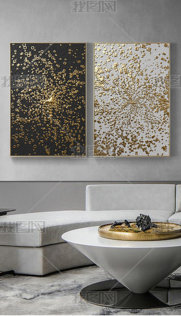 奢华黑金抽象金点组合画现代简约轻奢客厅装饰画
