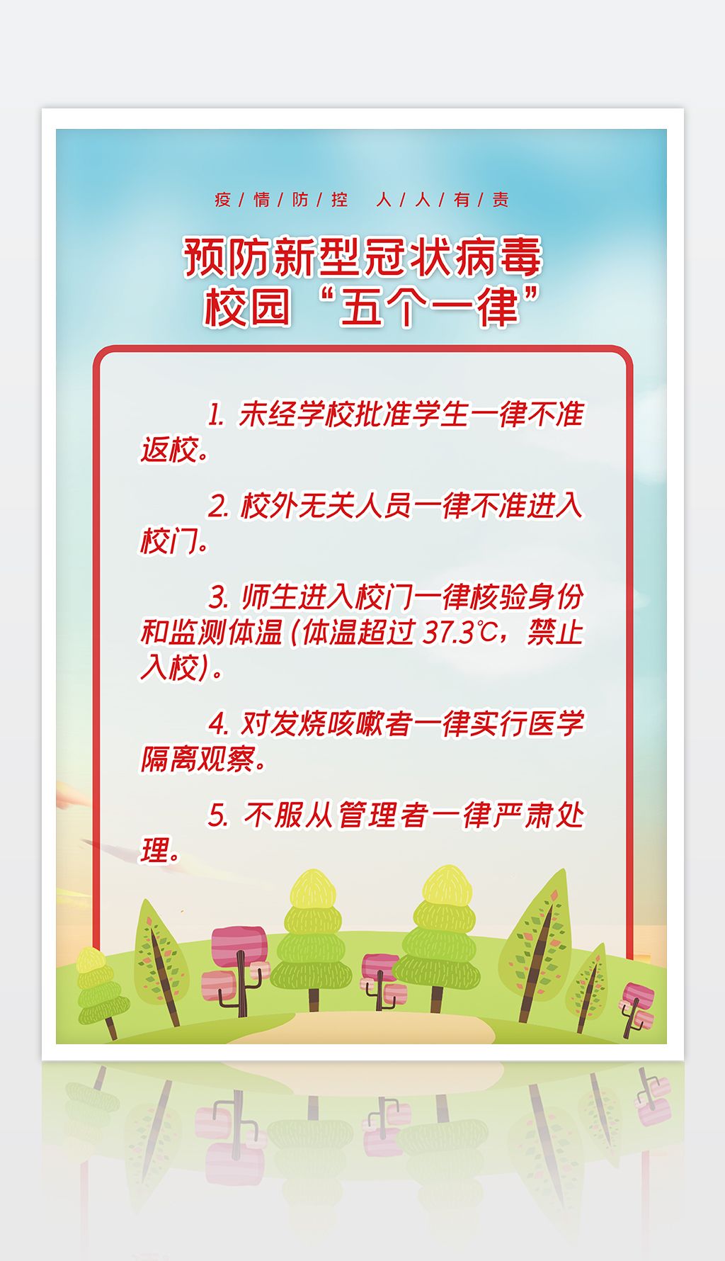 原创预防新型冠状病毒学校五个一律海报版权可商用