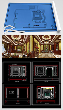 整木全屋定制展厅别墅高清效果图CAD图库