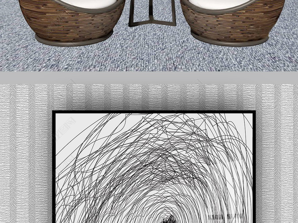 抽象艺术几何线条黑白画后现代玄关装饰画