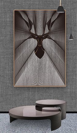 一鹿平安抽象艺术几何线条装饰画动物装饰画后现代玄关装饰画