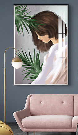 北欧手绘邻家少女倩影现代简约小清新装饰画
