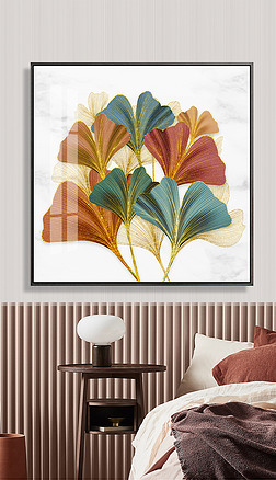 现代简约手绘轻奢北欧银杏叶子植物装饰画