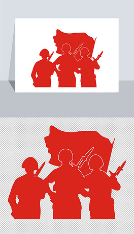 红色红旗军人剪影矢量图