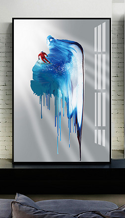 北欧抽闲北欧极简艺术泼墨滑雪装饰画