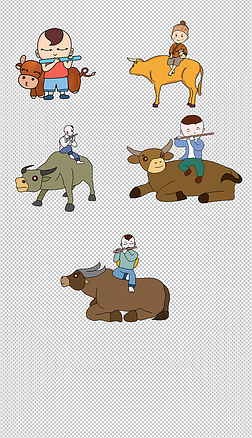 卡通牧童骑黄牛简笔画清明节习俗古诗插图插画png元素
