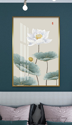 现代简约禅意新中式手绘水墨荷花荷叶装饰画