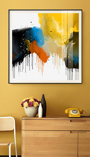 北欧现代艺术手绘抽象水彩水墨客厅玄关装饰画