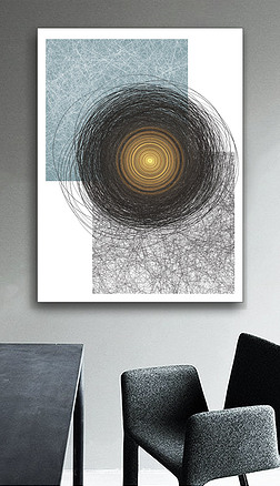 太阳系の远忧抽象黑白金北欧时尚涂鸦装饰画