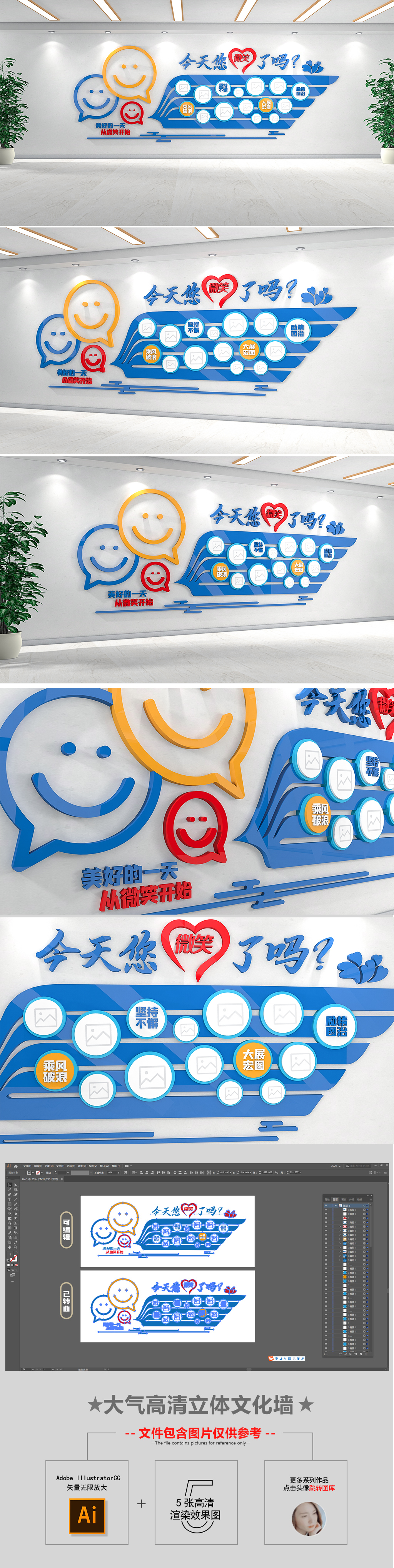 原创笑脸墙员工风采照片墙企业翅膀文化墙