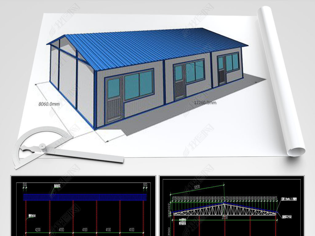 原创钢构房铁皮棚施工cad图纸版权可商用