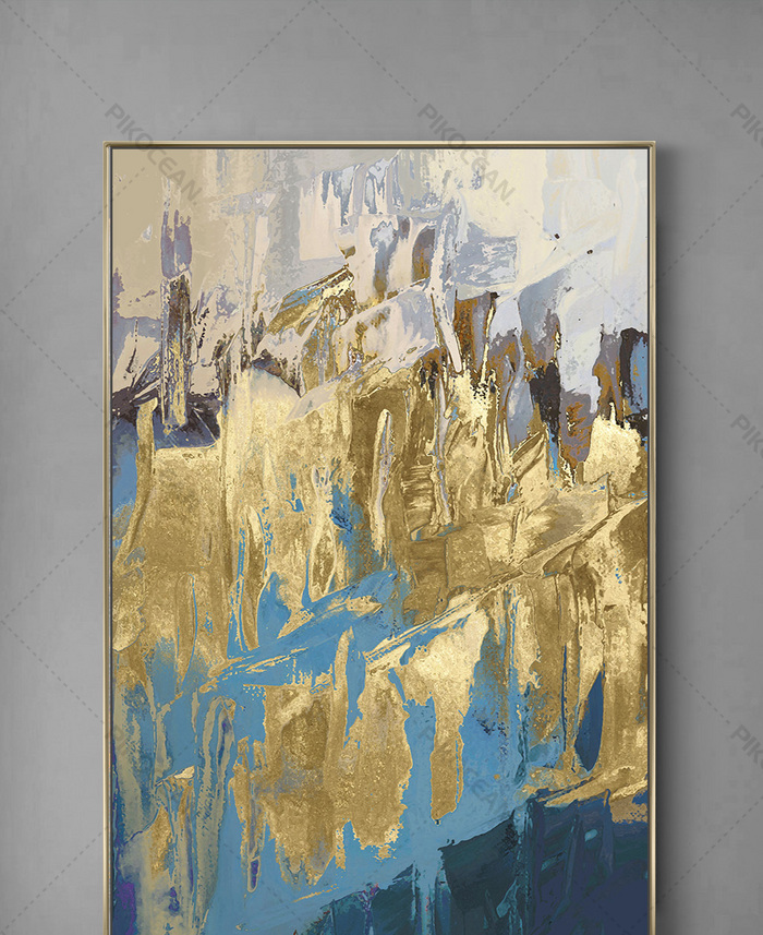 Modern Simple Blue Gold Foil Color Block Geometric Oil Painting Living Room Bedroom Decoration Paintingdownload Pikocean