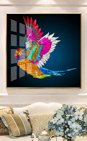 现代艺术珐琅彩手绘鸟玄关客厅晶瓷画装饰画