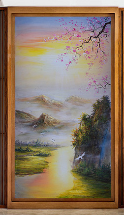 山水溪流油画风景玄关装饰画