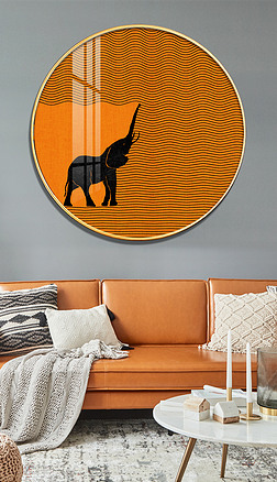 后现代轻奢吉象爱马仕橙抽象线条玄关客厅圆形装饰画--2