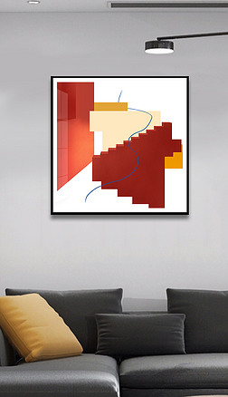 后现代时尚简约红黄撞色纪念碑谷风格颗粒纹理艺术装饰画