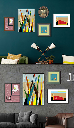 手绘后现代抽象几何北欧ins客厅色彩装饰画