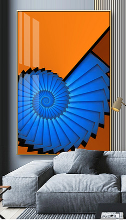 后现代时尚轻奢爱马仕橙蓝色撞色抽象艺术晶瓷玄关装饰画