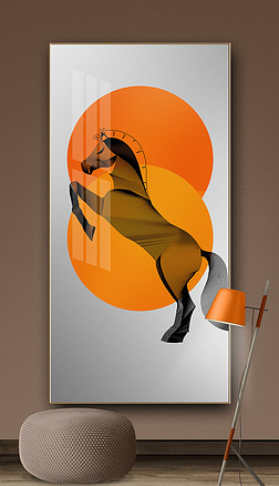 后现代轻奢动物骏马橙抽象线条爱马仕装饰画