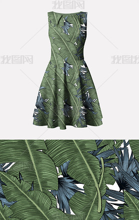 北欧风手绘热带叶子四方连续服装图案设计