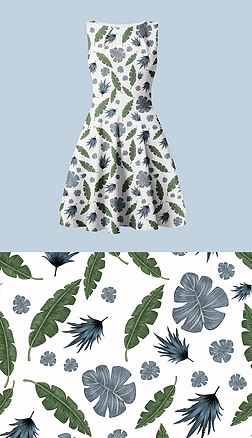 北欧风手绘热带叶子四方连续服装图案设计