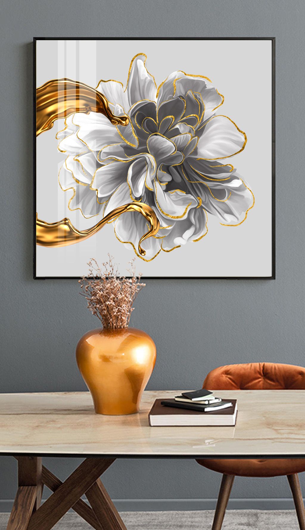 北欧现代艺术手绘轻奢玫瑰花卉金箔玄关装饰画素材简介我图网提供北欧