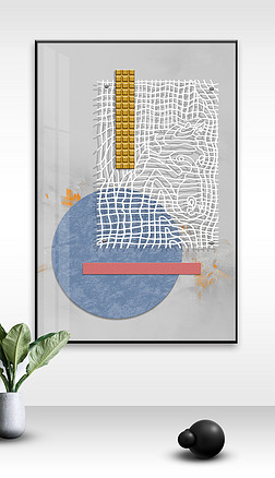 网格状装饰画|现代简约黑白灰抽象马脸网格色块拼接立体肌理艺术装饰