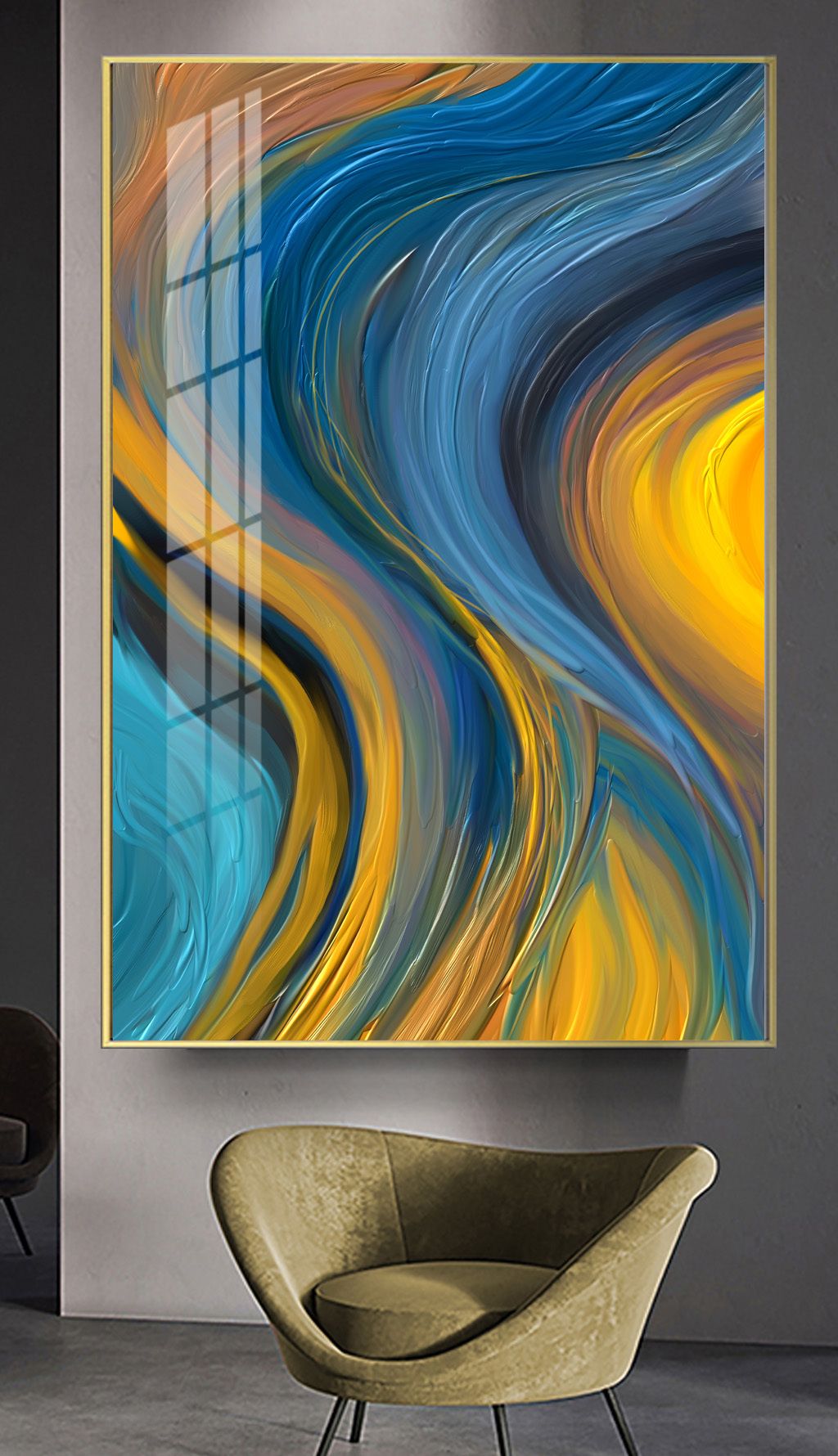 后现代手绘抽象油画韵律线条北欧玄关概念装饰画