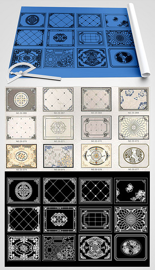 原创长方形水刀拼花画册对应cad素材版权可商用