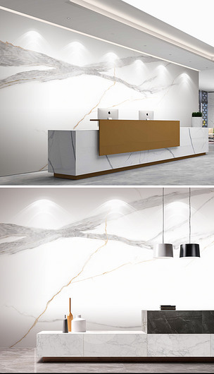 大气高清爵士白大板企业前台背景墙