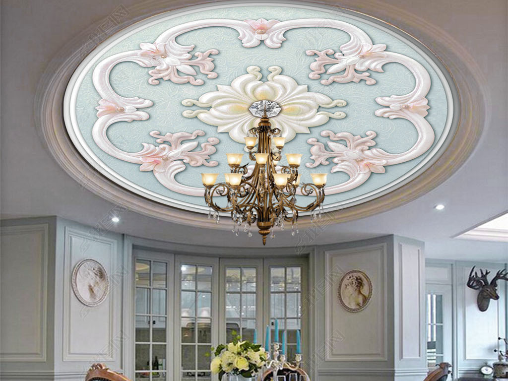 欧式圆形浮雕吊顶天顶壁画