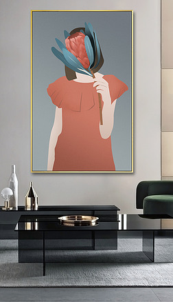 现代手绘小清新少女艺术莫兰迪色人物装饰画