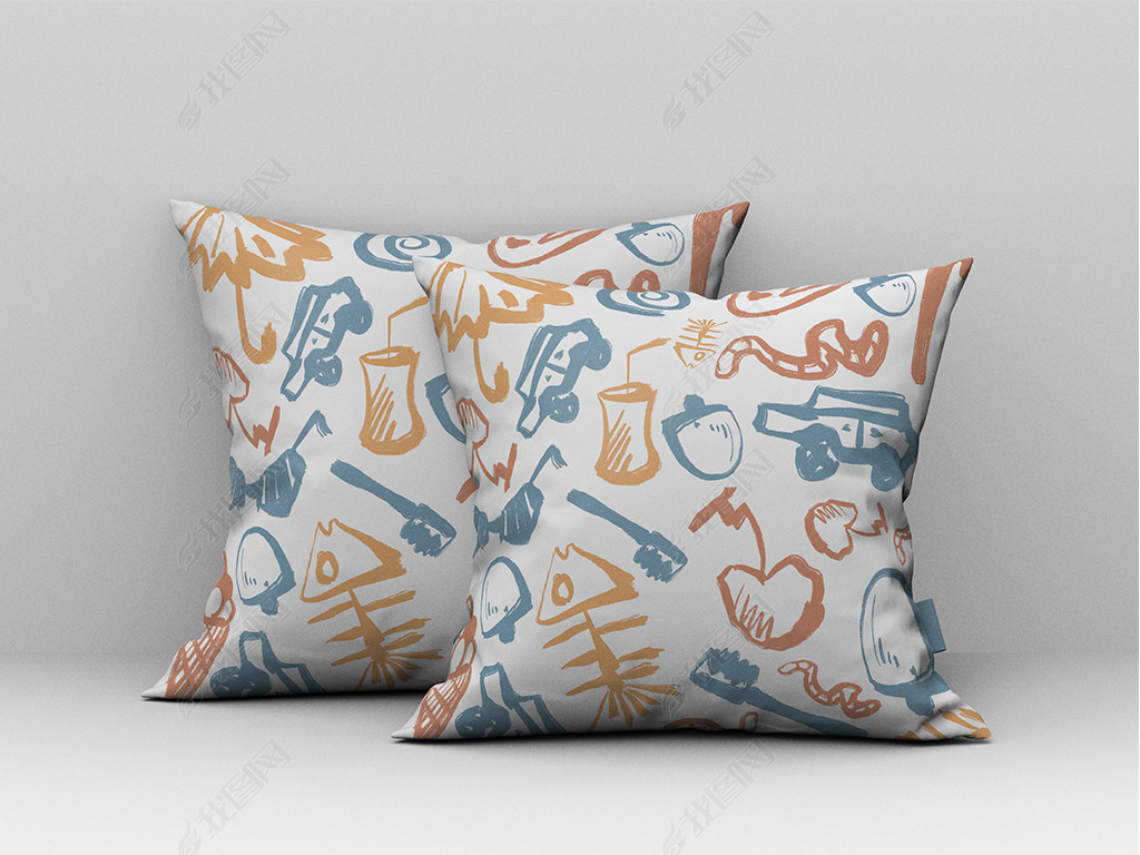 原创时尚简约风手绘涂鸦抱枕图案设计版权可商用