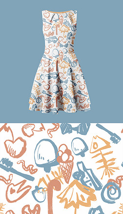 时尚简约风手绘涂鸦四方连续服装图案设计