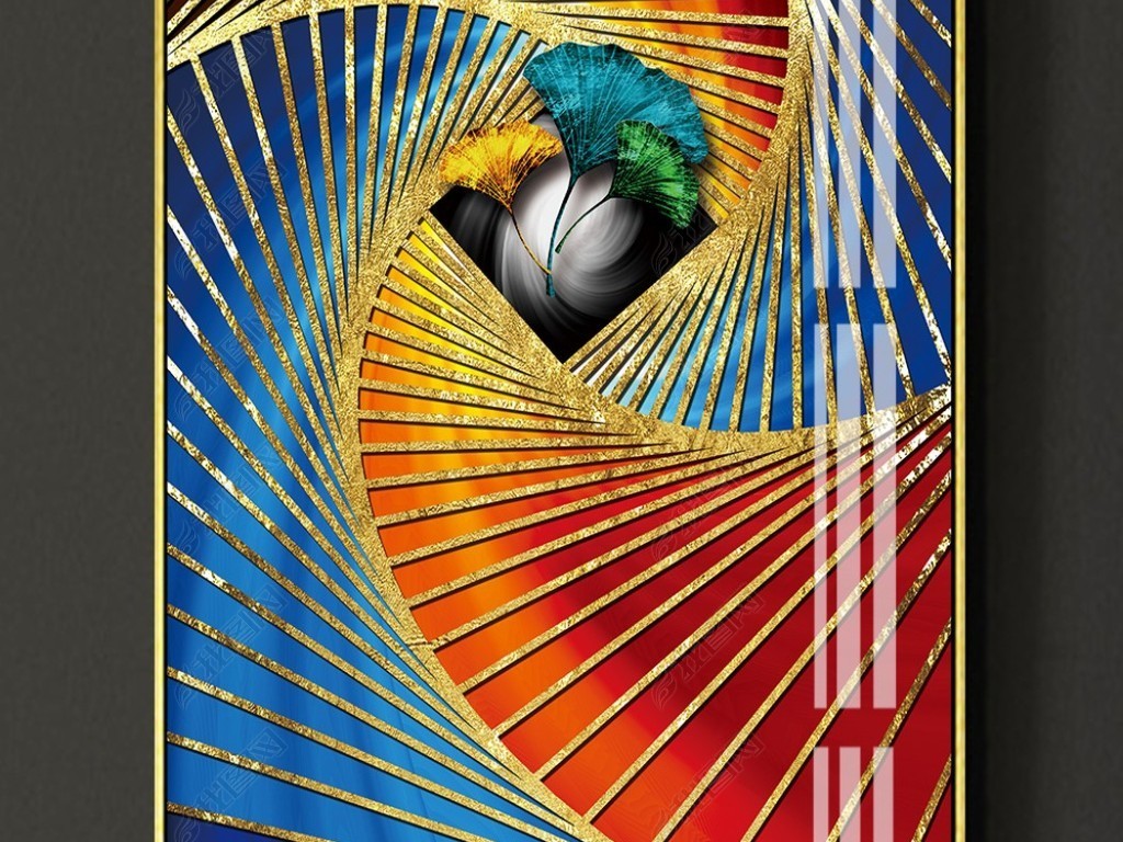 抽象几何爱马仕金色线条抽象装饰画