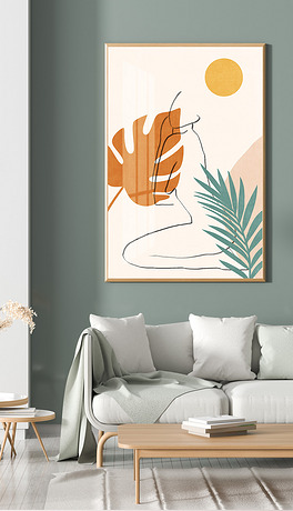 北欧简约抽象小清新线条美女几何装饰画