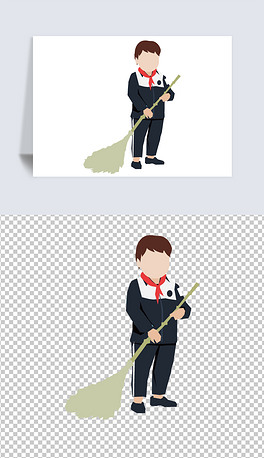 手拿扫把扫地卡通人物形象热爱劳动中小学生设计图片png免抠素材