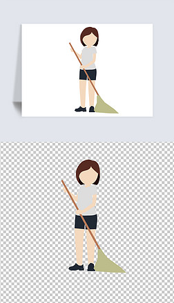 扫地阿姨卡通人物形象热爱劳动设计图片png免抠素材