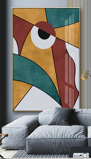 原创现代简约抽象色块几何人物后现代轻奢玄关装饰画版权可商用