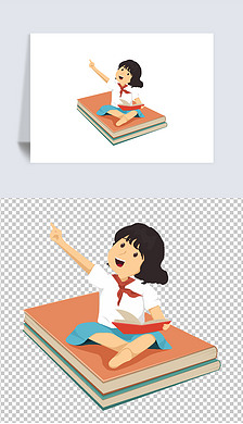 卡通儿童少先队员学生看书阅读女孩读书元素