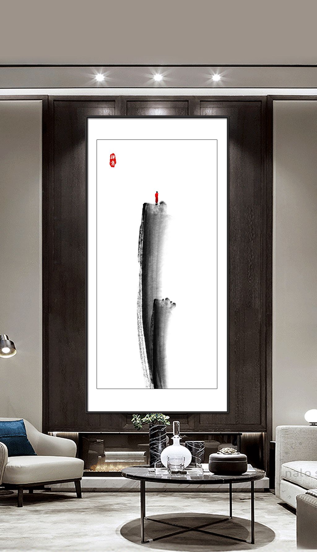 简约黑白新中式禅意装饰画水墨禅境抽象山峰玄关